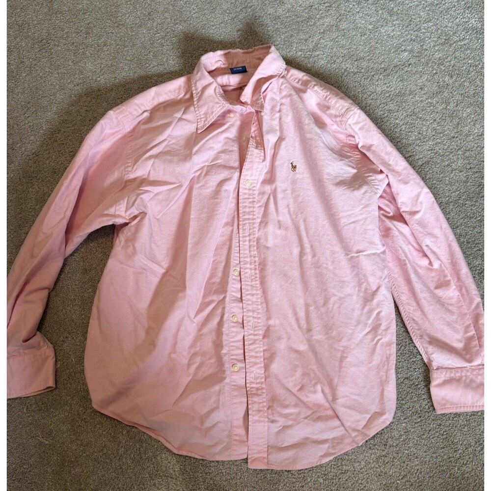 Ralph Lauren Boy's Size 16 Long Sleeve Oxford Dress Shirt Pink Holiday